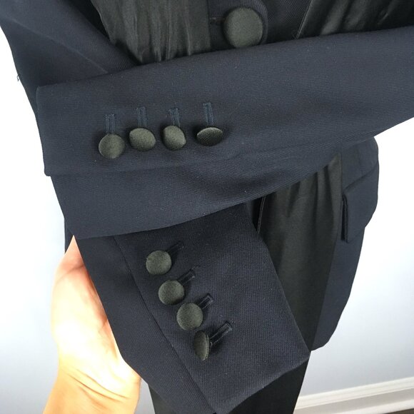 Faith Connexion Navy Blue Tuxedo Blazer Jacket Wool Silk Bow Satin Lapels XS 0 2 - Picture 10 of 16